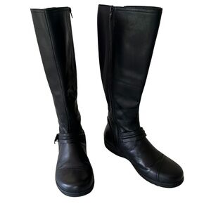 Clarks Extra Wide Calf Riding Boots Black Leather Knee High Comfort Zip 10